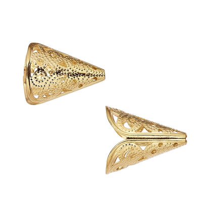 Filigree Cone Bead Cap, Gold Plated Brass 16x16mm