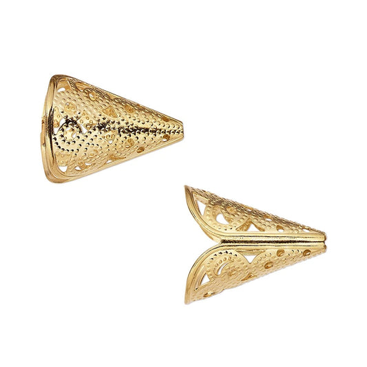 Filigree Cone Bead Cap, Gold Plated Brass 16x16mm