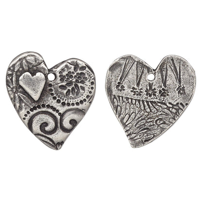 TierraCast Antiqued Pewter Double-Sided Heart Charm 24x23mm — Vida Mas Dulce (1 pc)