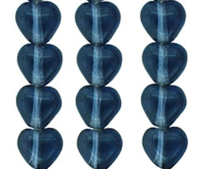 Czech Transparent Capri Blue Pressed Glass Heart Beads, 8mm, 50 pcs