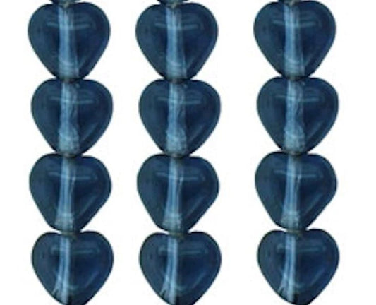 Czech Transparent Capri Blue Pressed Glass Heart Beads, 8mm, 50 pcs