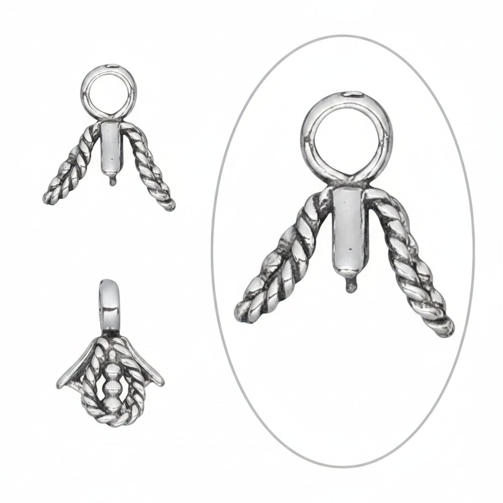 Antiqued Sterling Silver Rope Design Ice Pick Bail, 12x10mm, 4.5mm Grip
