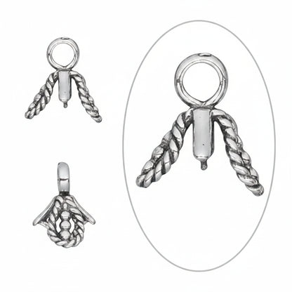 Antiqued Sterling Silver Rope Design Ice Pick Bail, 12x10mm, 4.5mm Grip