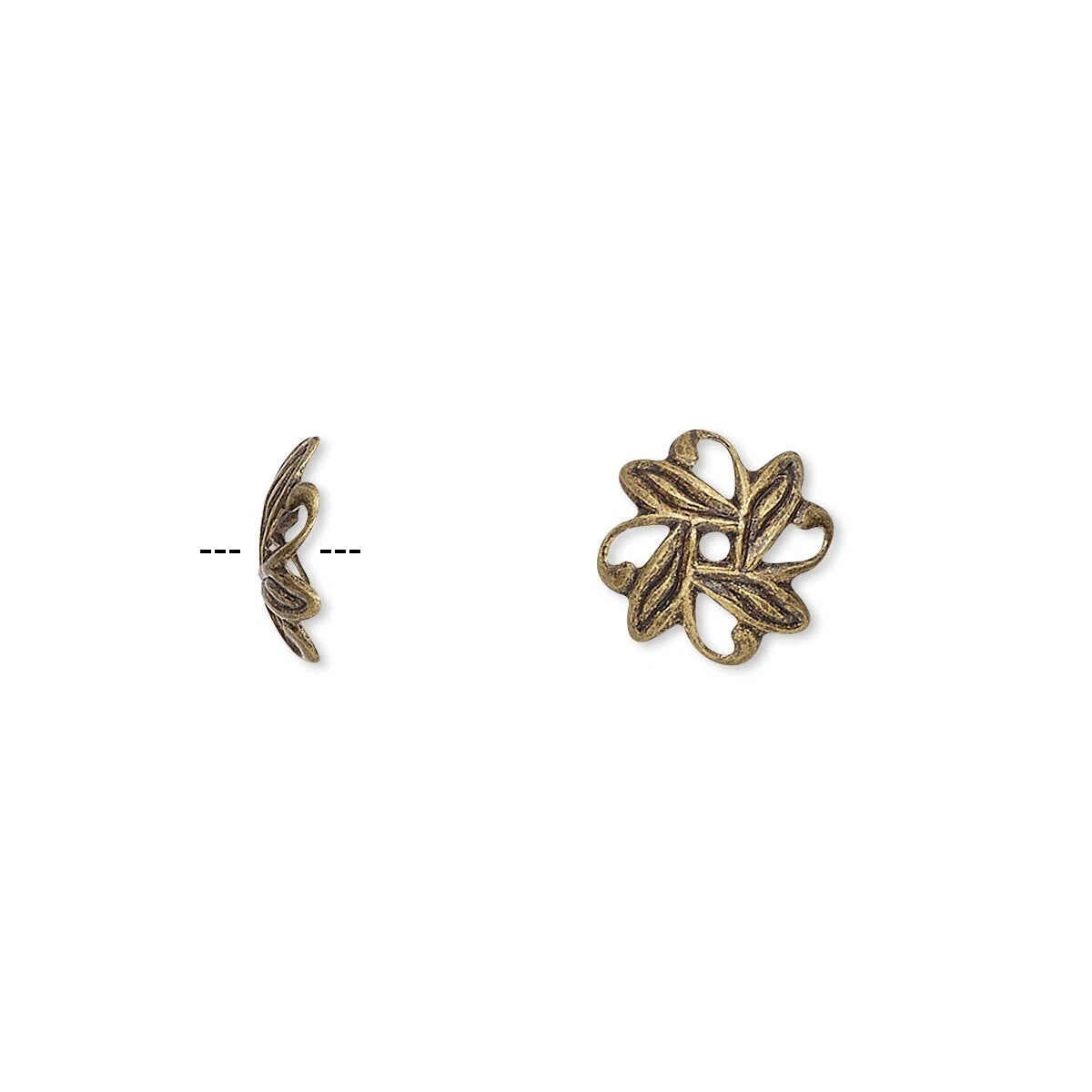 Antiqued Gold Plated Brass Leaf Bead Caps, 10x3mm, 100 pcs