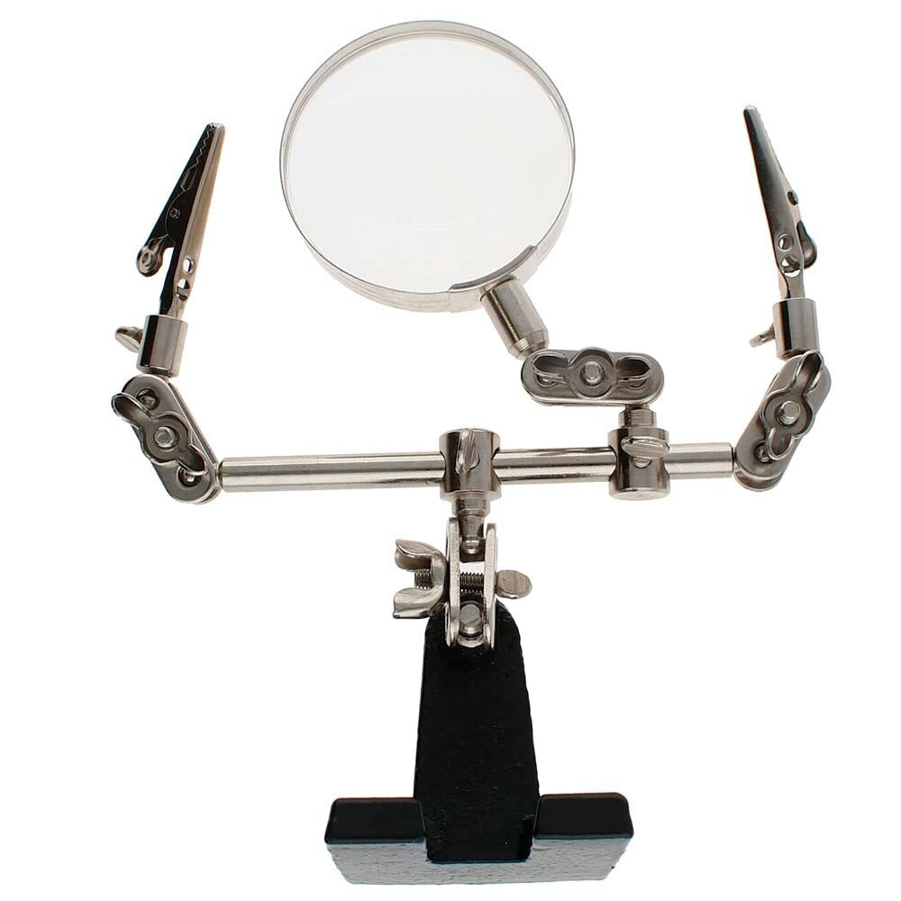 Third Hand Magnifier with Alligator Clips, 4X Lens, Weighted Base
