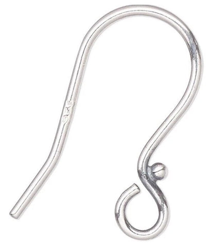 Sterling Silver Fishhook Ear Wires with 1.5mm Ball, 18mm, 10 Pair (20 pcs)