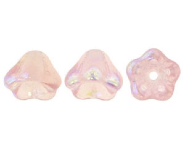AB Rosaline Czech Glass Bell Flower Beads 8.5x6.5mm, 50 pcs