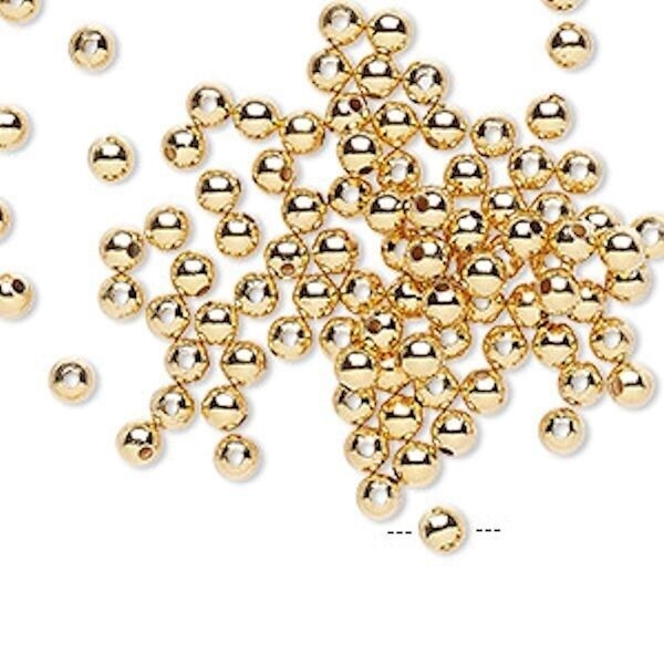 Gold-Plated Brass 3mm Smooth Round Beads with 0.7-1mm Hole