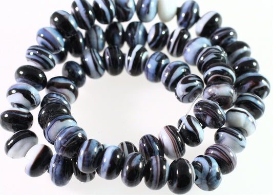 Lampwork Glass Marbled Purple White 9x6-11x8mm Rondelle Beads, 1 Strand (approx. 58-60)