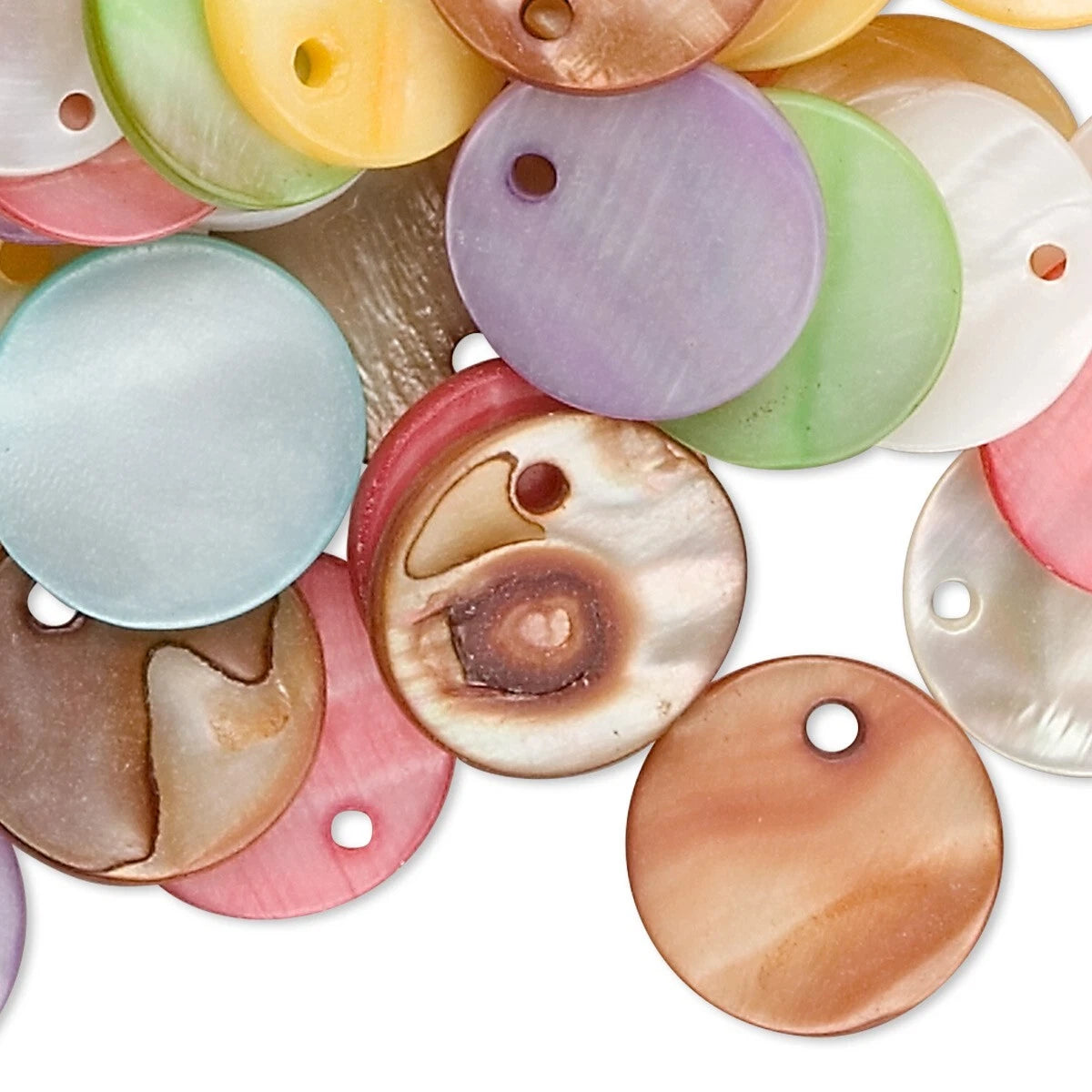 Multicolor Mother-of-Pearl Flat Round Coin Drops, 15mm, 100 Grams (approx. 120)