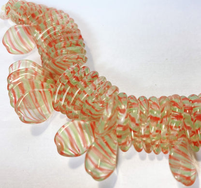 Czech Pressed Glass Flat Twist Beads 17x11mm Clear Red Green Pin Stripe – 50 pcs