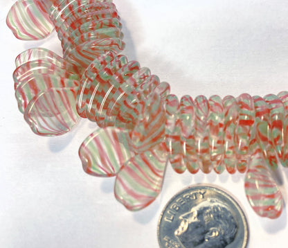 Czech Pressed Glass Flat Twist Beads 17x11mm Clear Red Green Pin Stripe – 50 pcs