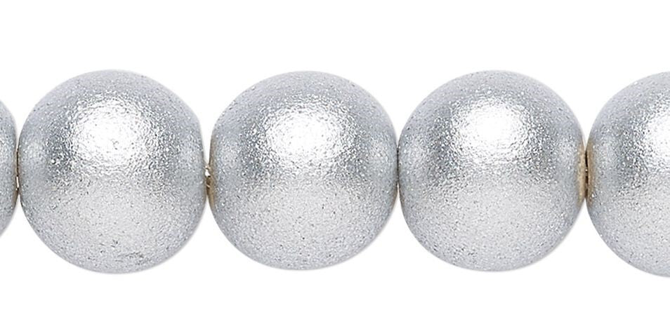 Metallic Silver Round Wood Beads 6mm 8mm or 10mm - 2 Strands
