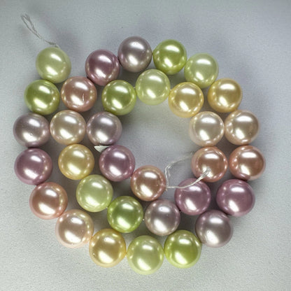 Multi Pastel Shell Pearl Round Beads, 12mm, 1 Strand (approx. 34)