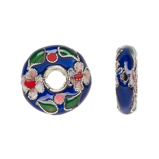 Cobalt Blue Cloisonné Donut Beads 20x5mm, 4 pcs