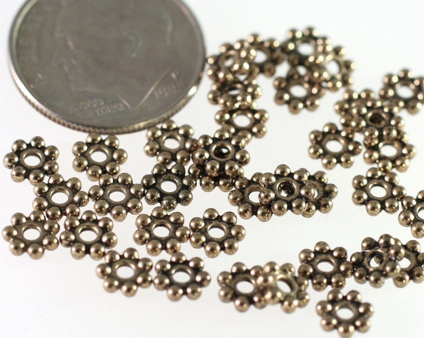 Antiqued Gold Plated Daisy Spacer Beads, 4x1.5mm, 1 Strand (approx. 240)