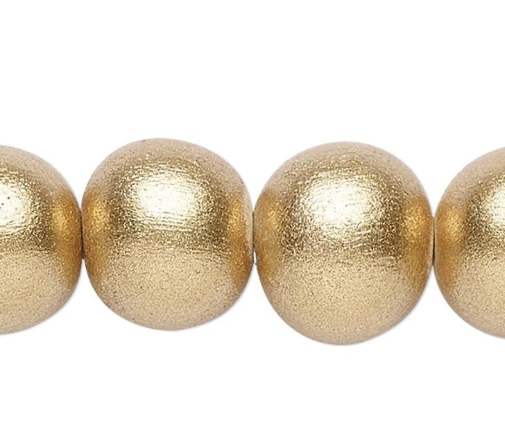 Metallic Gold Round Wood Beads 6, 8 or 10mm - 2 Strands