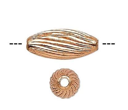Copper Twisted Corrugated Oval Spacer Beads, 9x4mm, 100 pcs