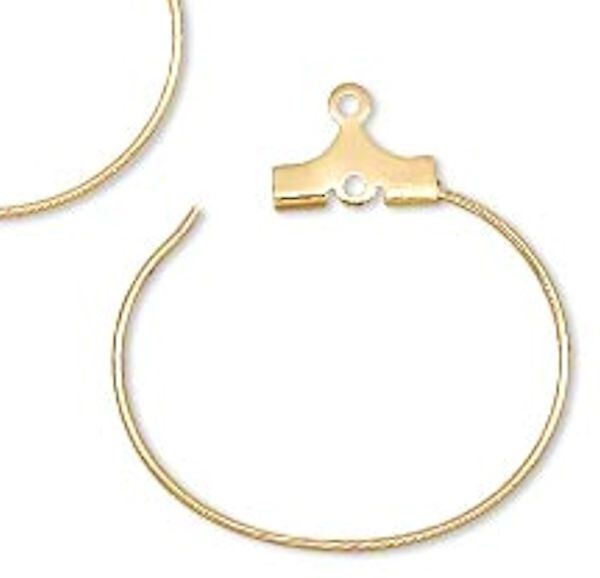 Gold Plated Brass Beading Hoop Ear Wires 30mm, 20 Gauge