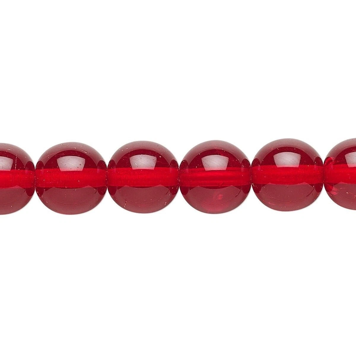 Red glass beads on a white background
