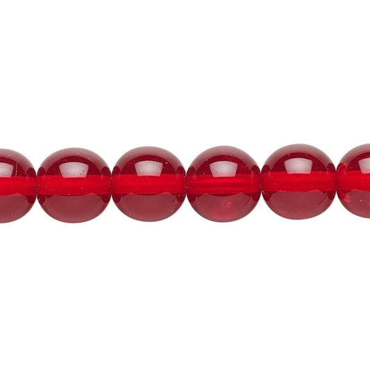 Czech Pressed Glass Trans Ruby Red 10mm Round Beads w/ 1-1.3mm Hole 1 Std(40)