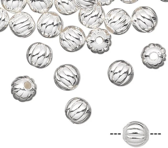 Silver Plated Brass 4mm Corrugated Round Beads