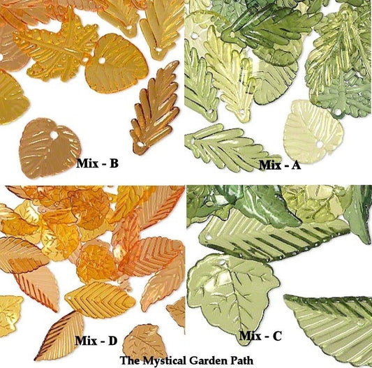 Acrylic Leaf Charm Mix, Assorted Sizes, Green or Autumn Colors, 1/8 lb