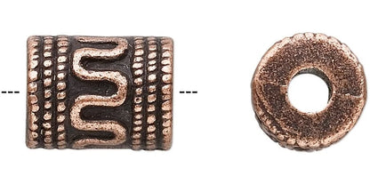 Antique Copper Pewter Fancy Filigree Cylinder Barrel Beads, 13x10mm, 20 pcs