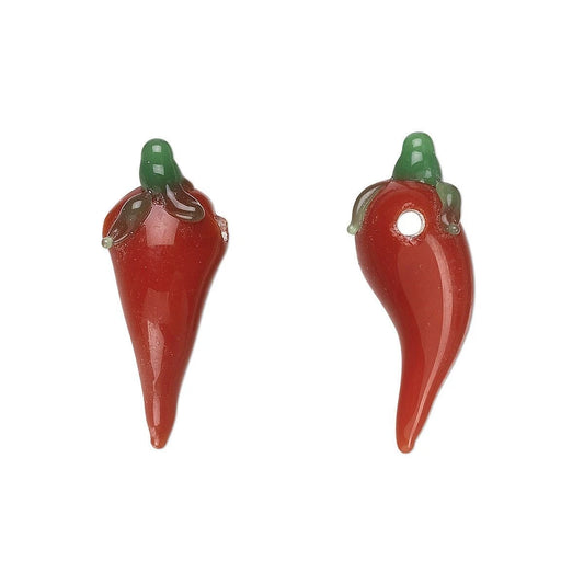 Lampwork Glass Chili Pepper Beads, Red/Yellow/Green, 8 pcs