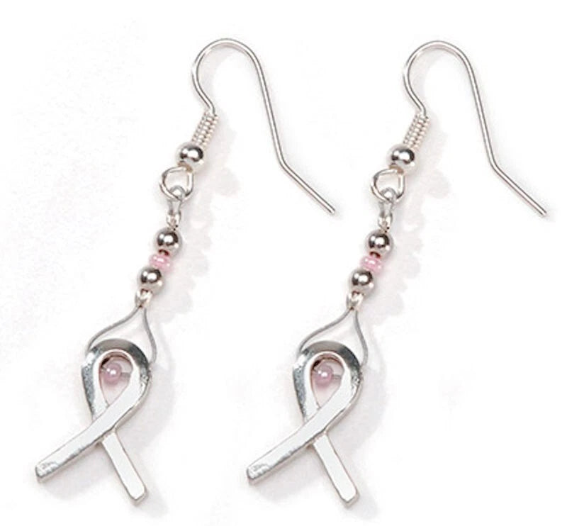 Silver Plated Pewter Awareness Ribbon Beads, 11x15mm, 6 pcs