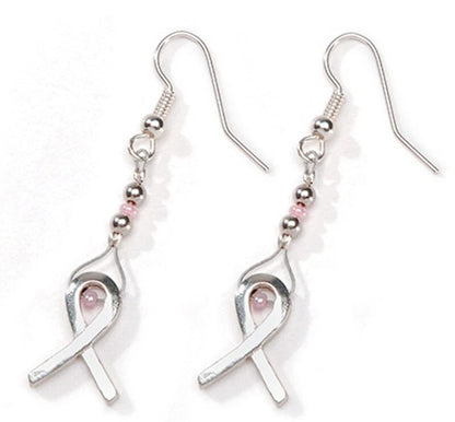 Silver Plated Pewter Awareness Ribbon Beads, 11x15mm, 6 pcs