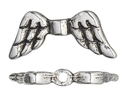 Antiqued Silver Pewter Double-Sided Angel Wing Beads, 20x9mm, 2 pcs