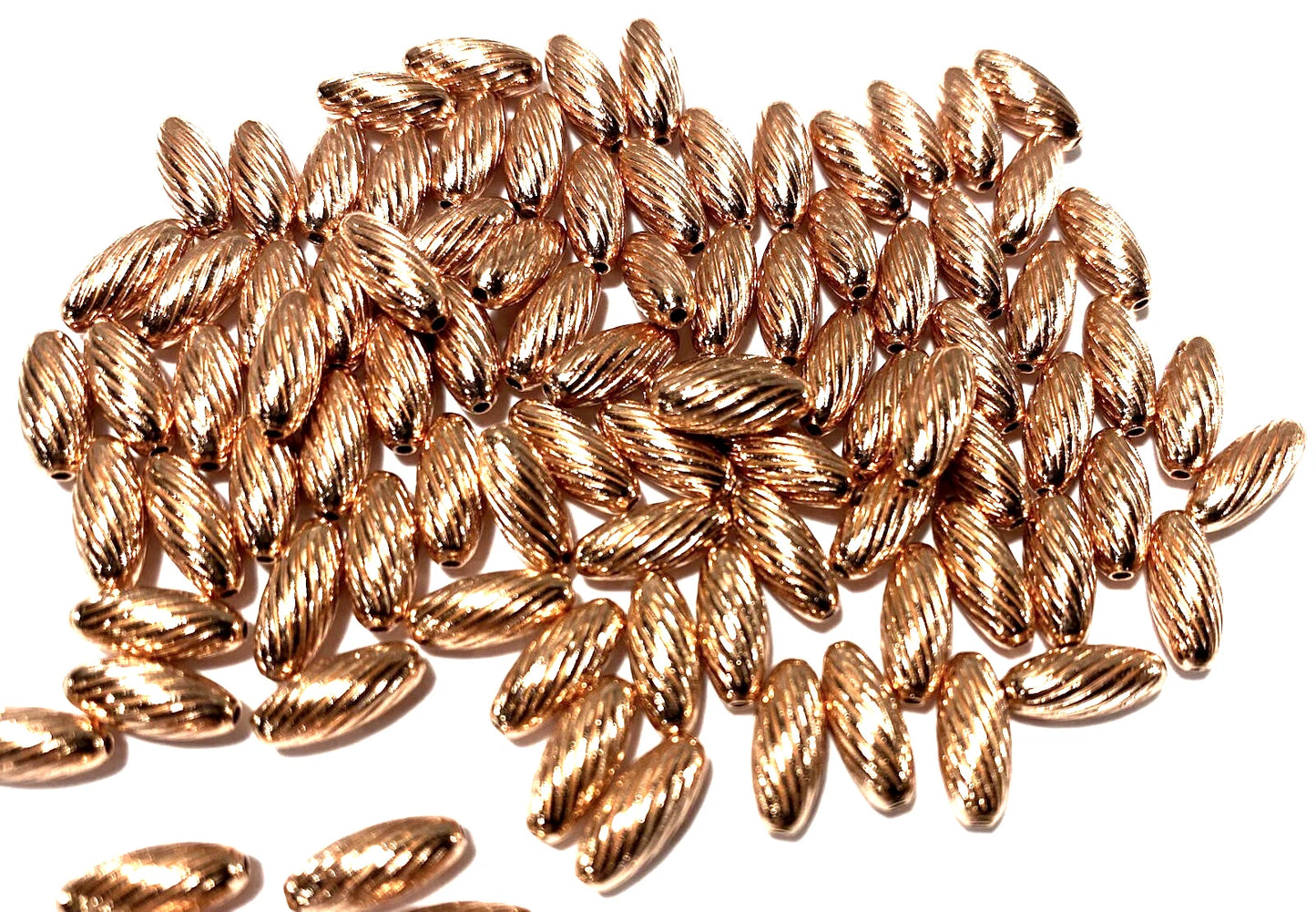 Copper Twisted Corrugated Oval Spacer Beads, 9x4mm, 100 pcs
