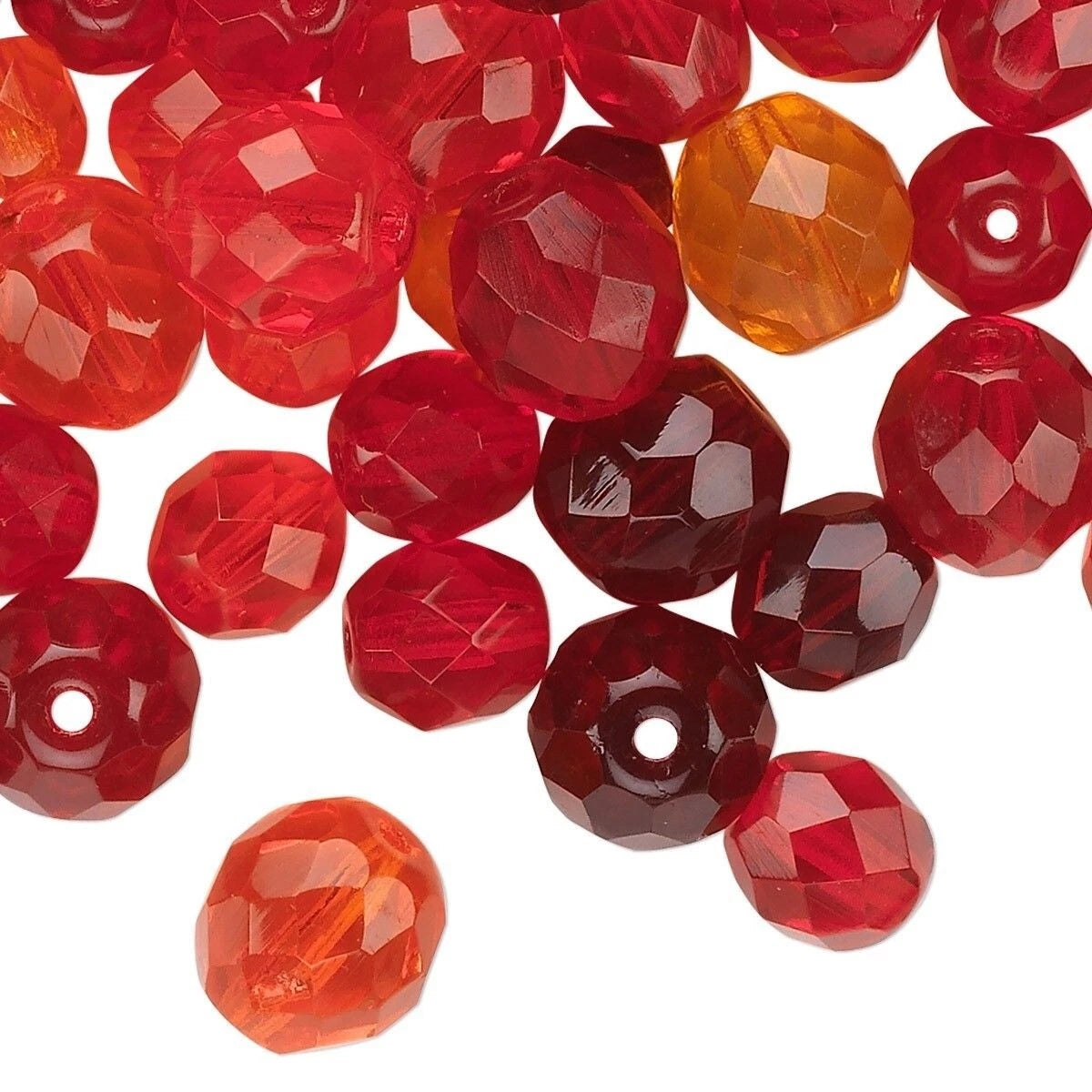 Czech Fire-Polished Glass Red Mix Faceted Round Bead Mix, 4-10mm, 50g