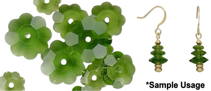 12 Trans Green Margarita Flower Glass Crystal Bead Mix of 3 Graduated Sizes