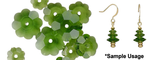 12 Trans Green Margarita Flower Glass Crystal Bead Mix of 3 Graduated Sizes
