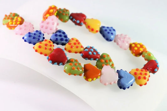 Lampwork Glass Heart Beads, Multicolor Polka Dot, 1 Strand (approx. 25)