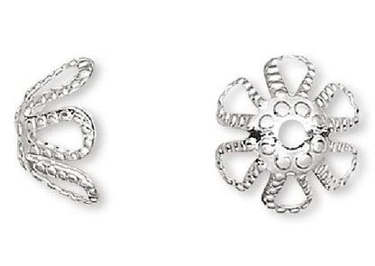 Silver Plated Brass Filigree Flower Bead Caps, 7x4mm, 100 pcs