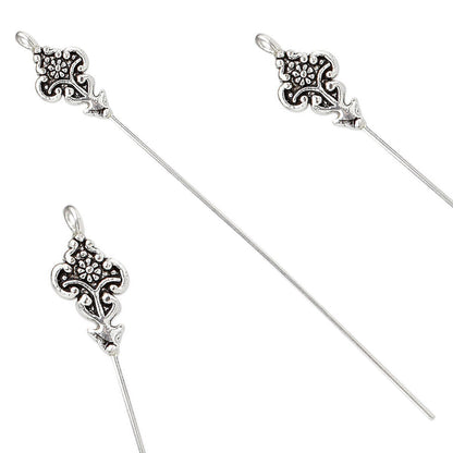Antiqued Silver Plated Beaded Head Pins, 3-3.5" 16x10mm 18 Gauge - Set of 4