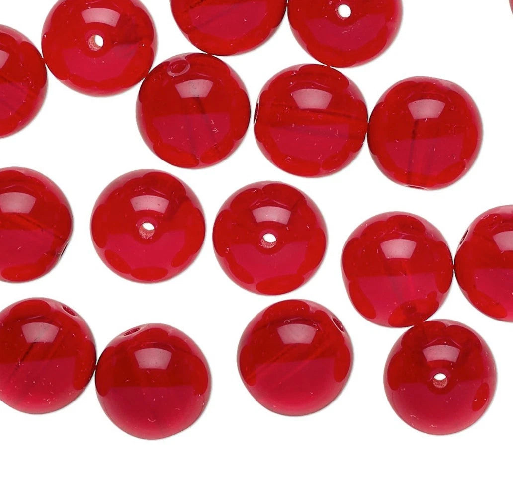 Red beads on a white background