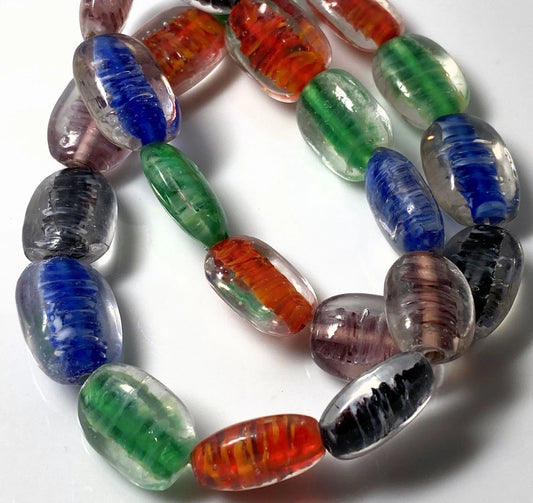 Lampworked Glass Multicolor Inside-Color Flat Oval Beads, 18-20mm, 1 Strand (approx. 20-22)