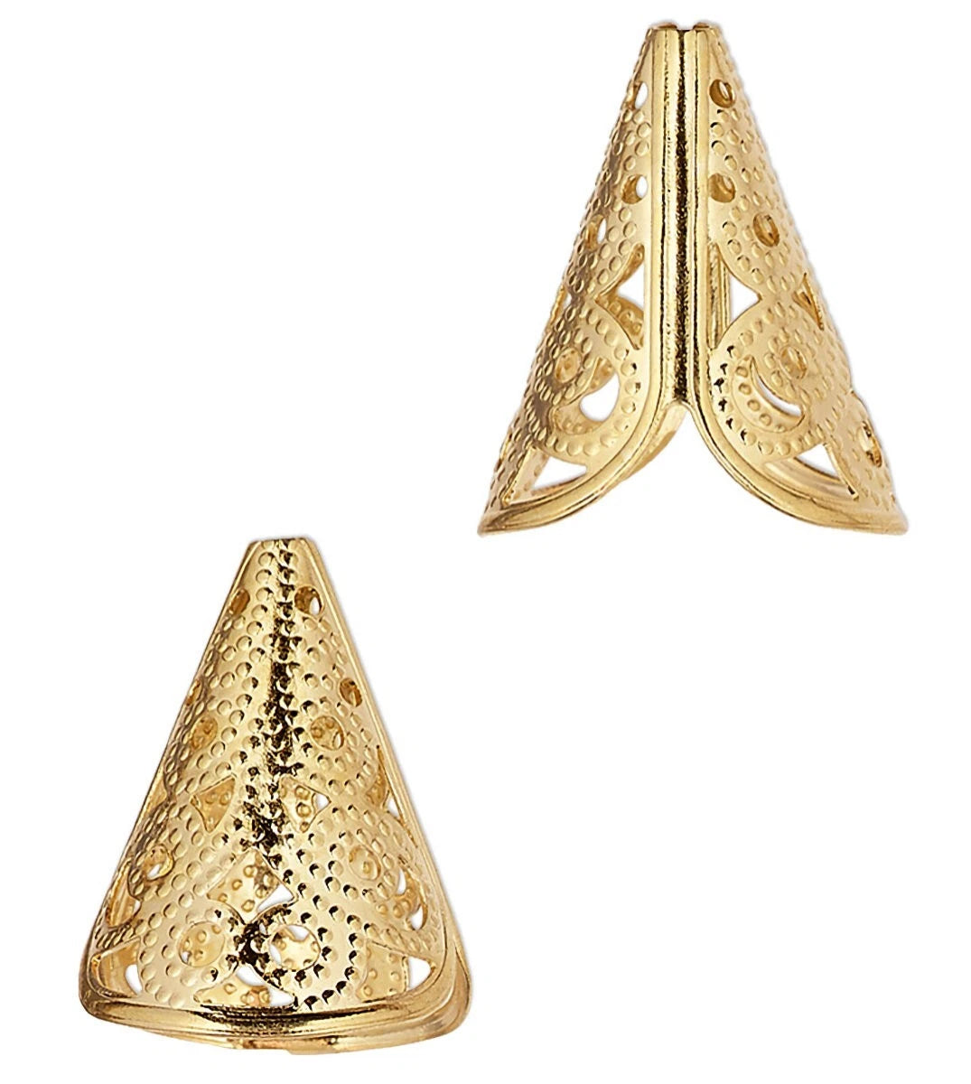 Filigree Cone Bead Cap, Gold Plated Brass 16x16mm