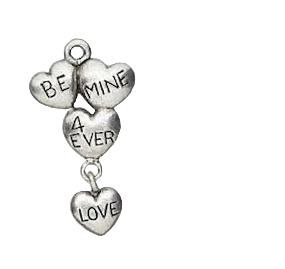 Antiqued Silver Pewter 3D Be Mine Heart Charms, 26x14mm - 2 pcs