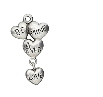 Antiqued Silver Pewter 3D Be Mine Heart Charms, 26x14mm - 2 pcs