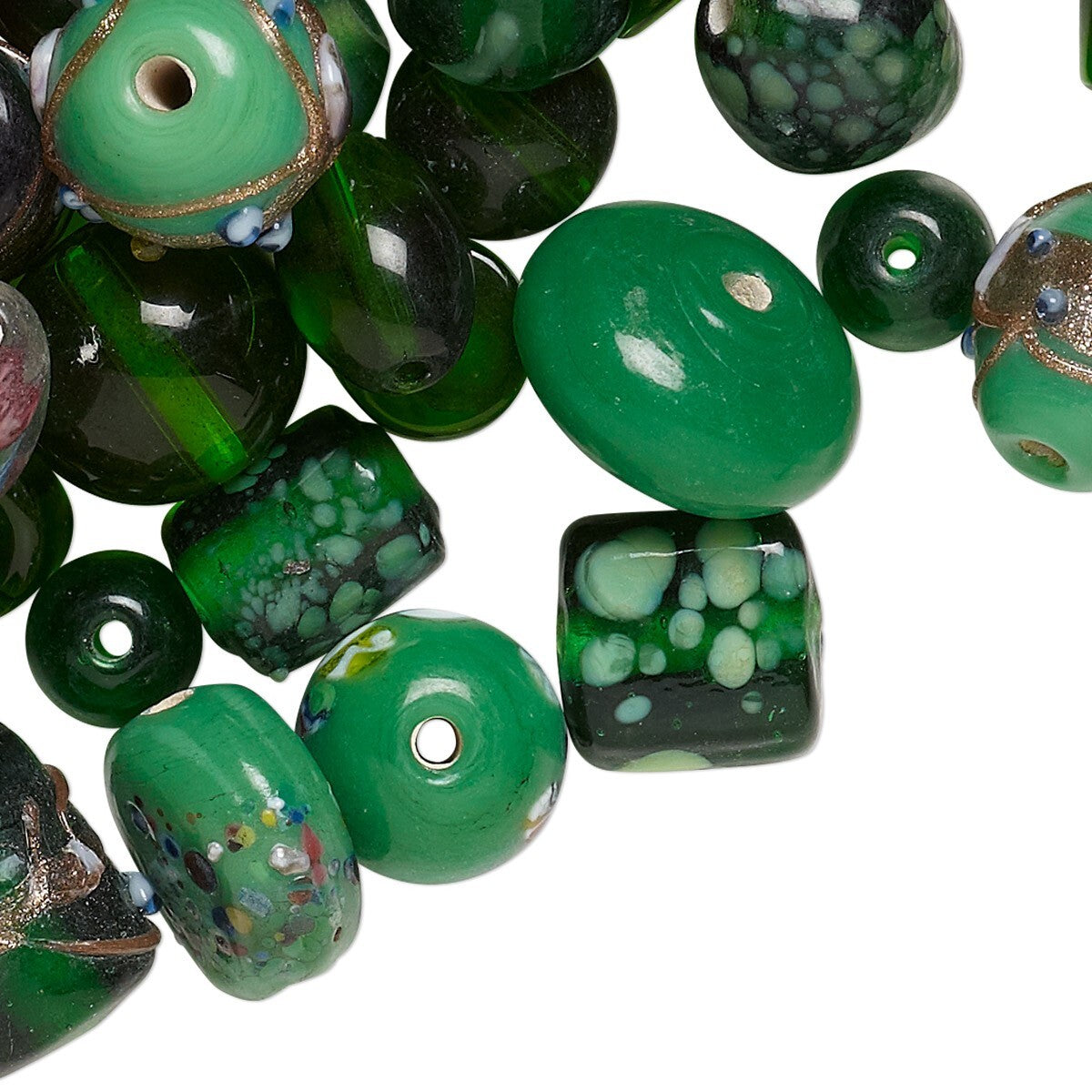 Lampworked Glass Bead Mix, Mixed Shapes, 7x4mm–14x11mm, Approx. 60–100 Beads