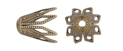 Antiqued Brass Long Fancy Star Bead Caps, 9x8mm, 50 pcs