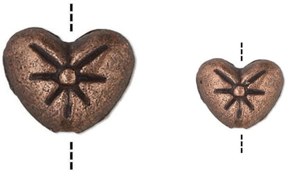 Antiqued Copper Plated Pewter Double Sided Heart Beads, 8x6mm, 50 pcs