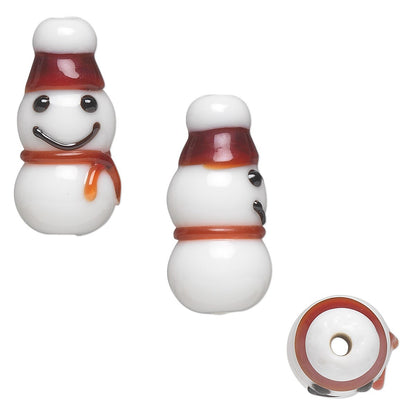 Lampwork Glass Snowman with Red Hat 23x11mm Beads, 4 pcs