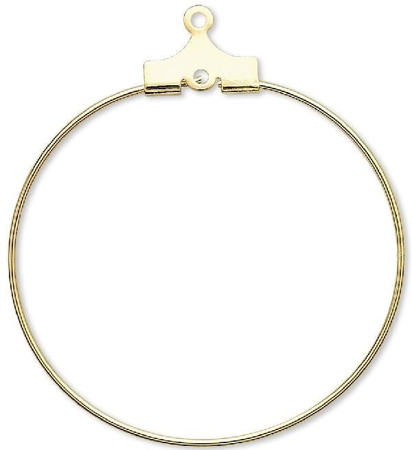 Gold Plated Brass Beading Hoop Ear Wires 30mm, 20 Gauge