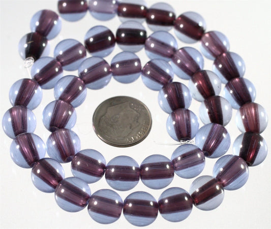 Lampworked Glass Light Blue & Purple Round Beads, 9-10mm, 1 Strand (approx. 42-45)